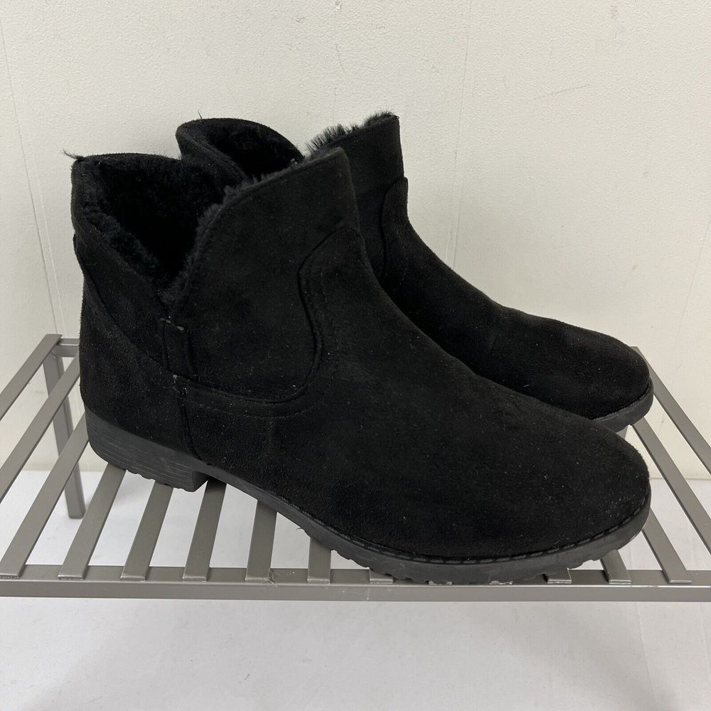 CL Chinese Laundry Black Microfiber Faux Suede Faux Fur Ankle Boots 9.5